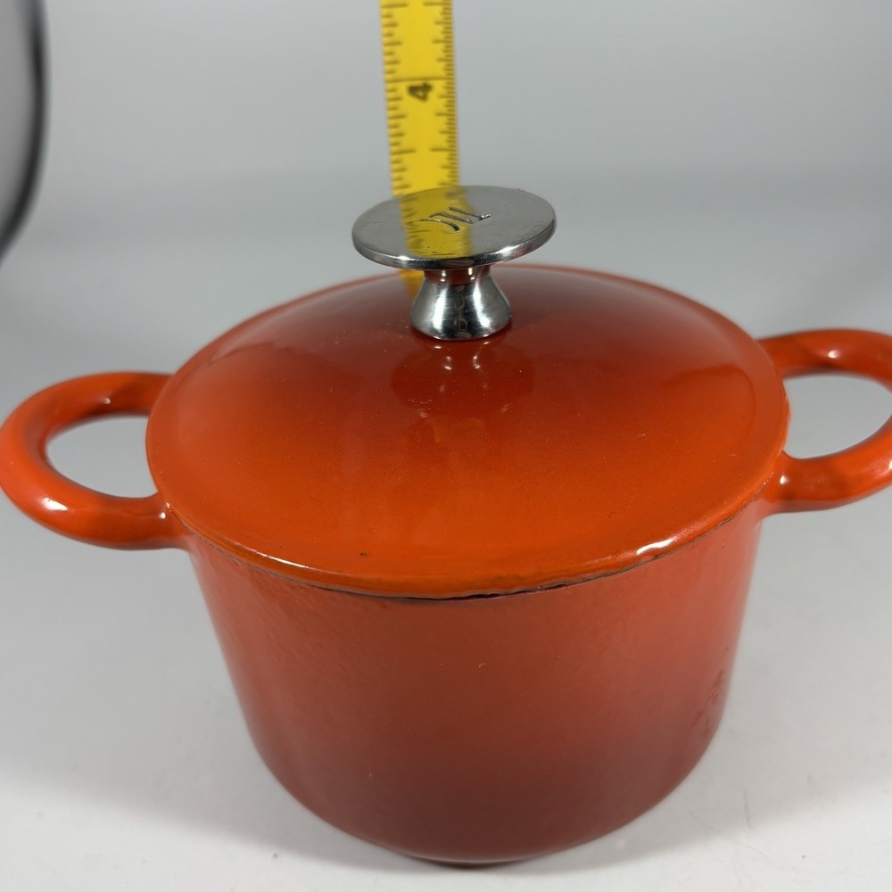 2 Vintage Tim Love Collection Enameled Cast Iron Small Dutch Oven W/ Lids Orange - Picture 11 of 11